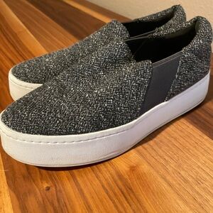 Vince Warren Black and White Tweed Slip-On Sneakers
